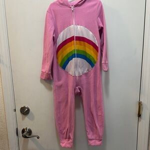Care Bears Pink One Piece with Rainbow Design & Hood With Face On It Size 4/5